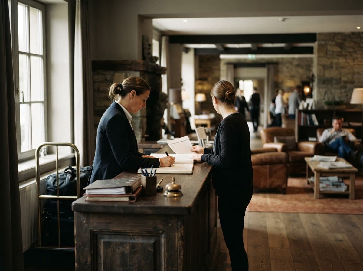Besetzter Empfang eines mittelgroßen Hotels